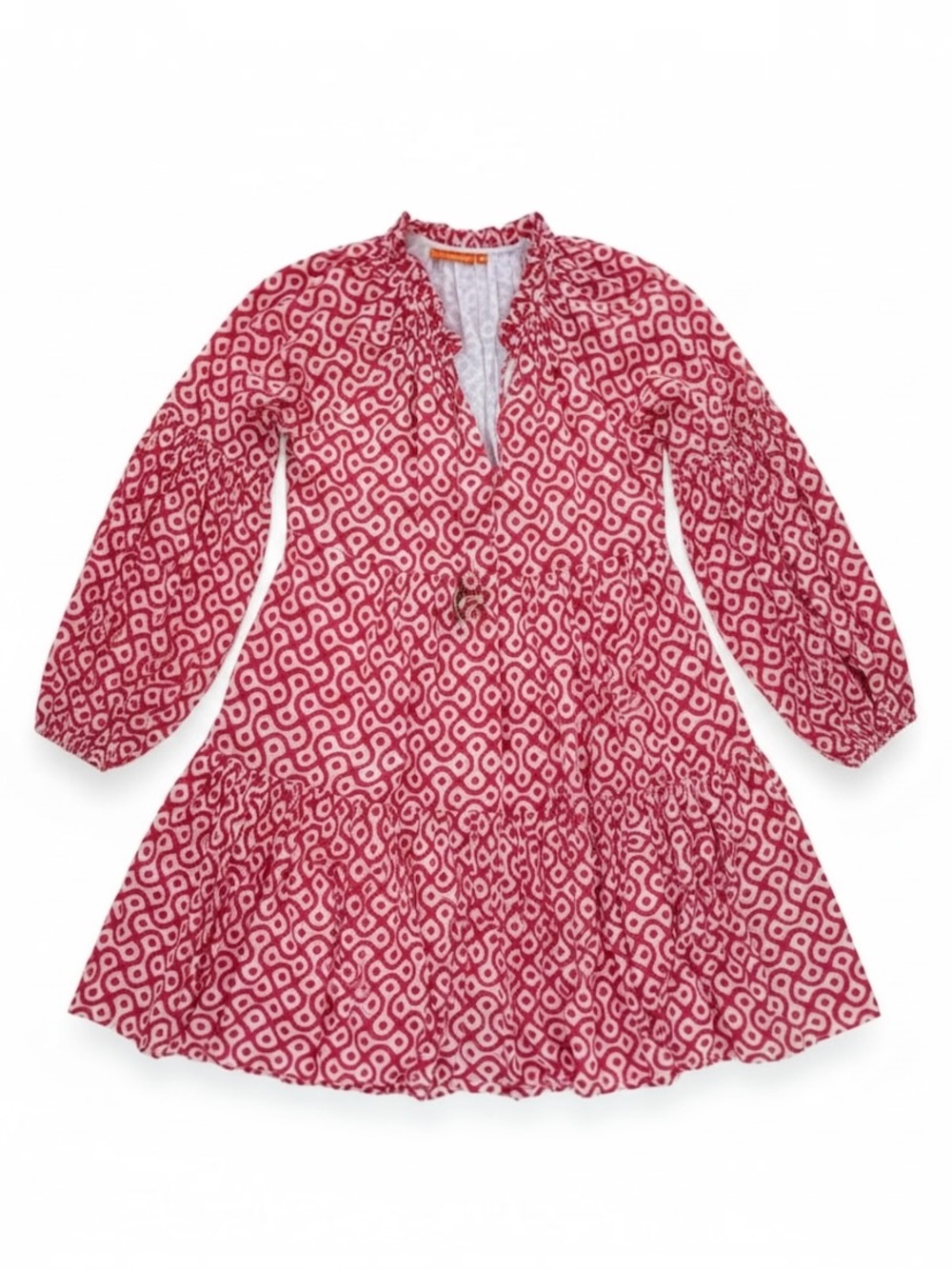 OLIPHANT  Pink/ White Geometric Print Long Sleeve Mini Dress (S)